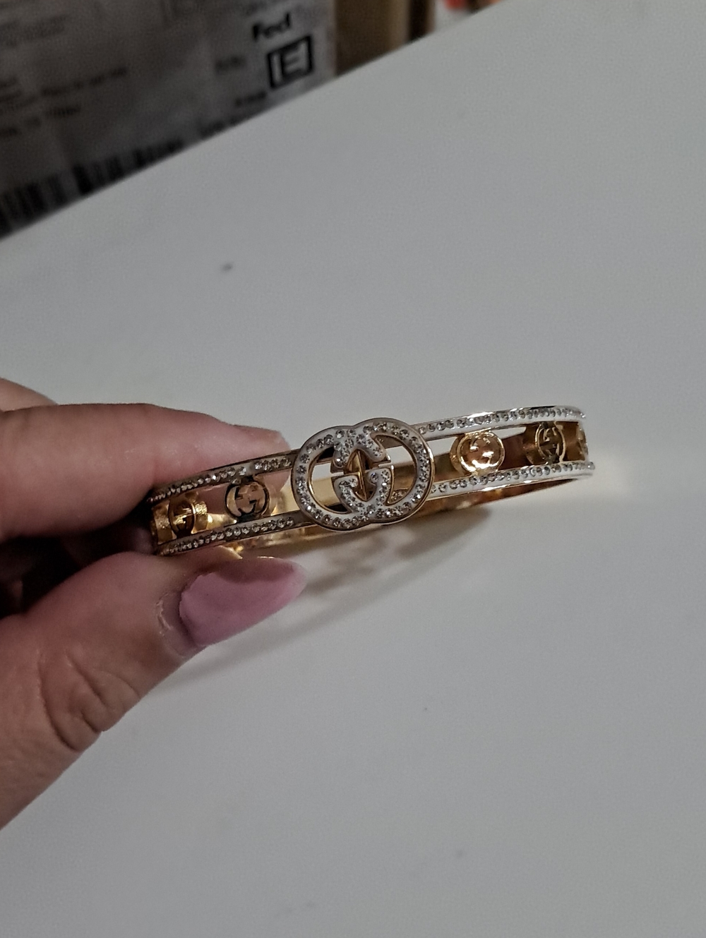 Fadhion Jewlary  Gold-Tone Crystal Double-Row Interlocking G Bracelet